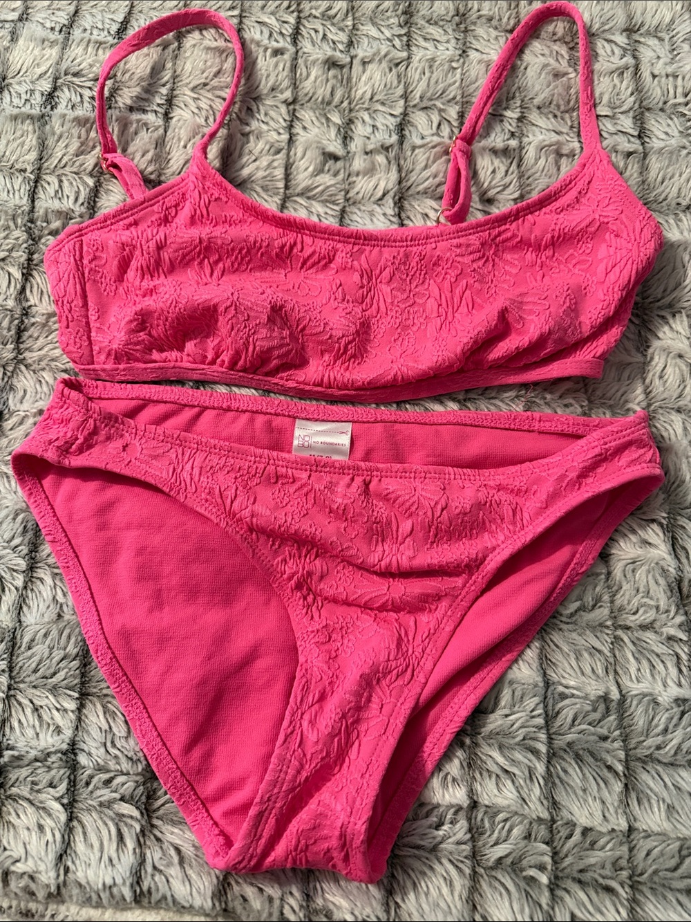 No Boundaries Bright Pink Lace-Texture Bikini Set